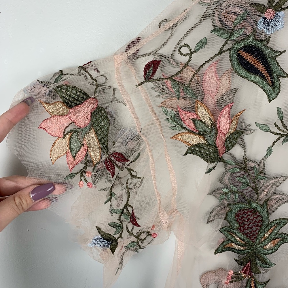Dalia Blush Pink Mesh Floral Embroidered Sheer Top - Picture 4 of 8